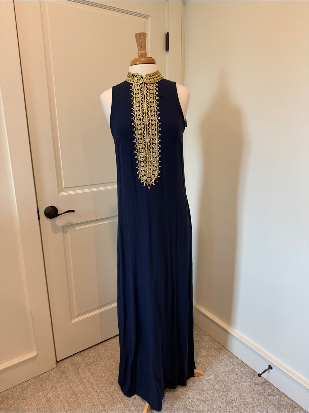 Lilly Pulitzer Navy Maxi Dress with Gold Embroidery
